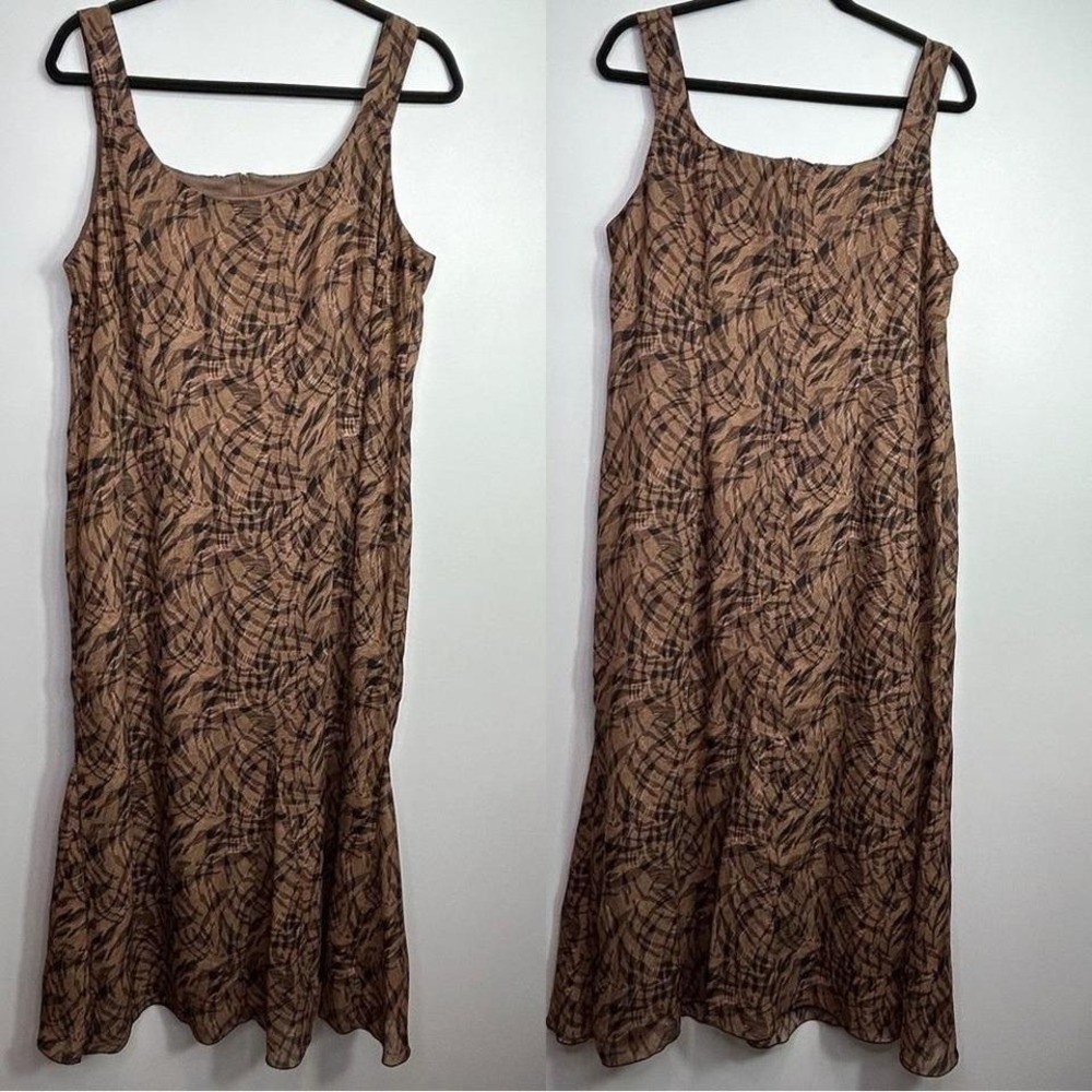 Sag Harbor Maxi Dress Women's 14W Brown Black Sleeveless Abstract‎ Print